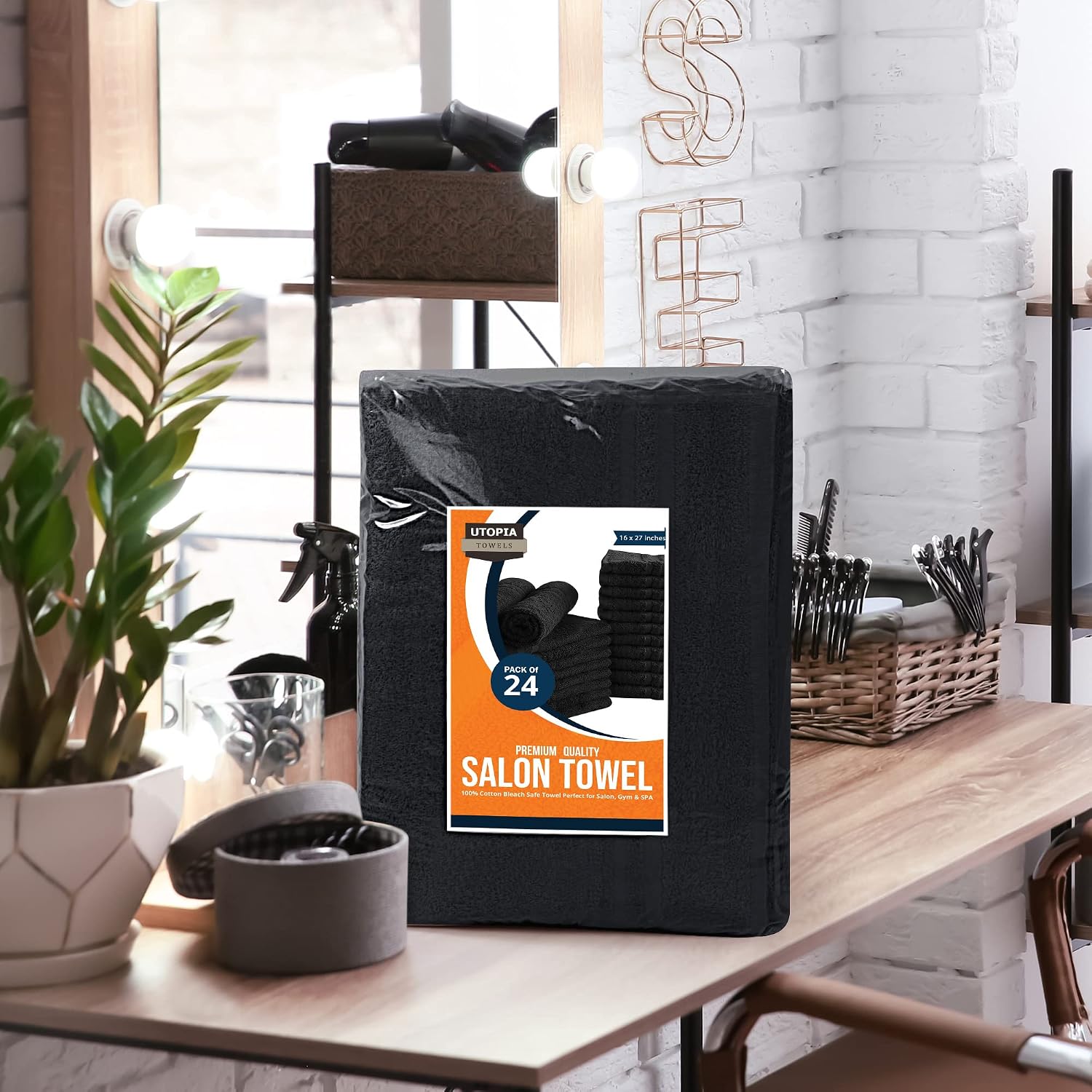 Utopia Towels Bleach Proof Salon Towels, Pack of 24, 16x27 in, Black | Bleach Safe 100% Cotton Salon Towels - Super Absorbent, Durable Ideal for Salon