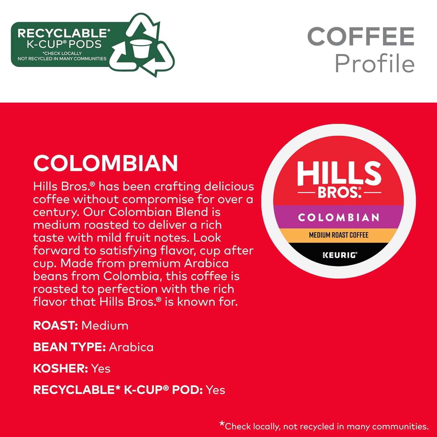 Hills Bros Single Serve Coffee Pods, 100% Colombian Ground Coffee, Medium Roast, 12 Count – Keurig Compatible, Roasted 100% Arabica Beans, Smooth Balanced Flavor
