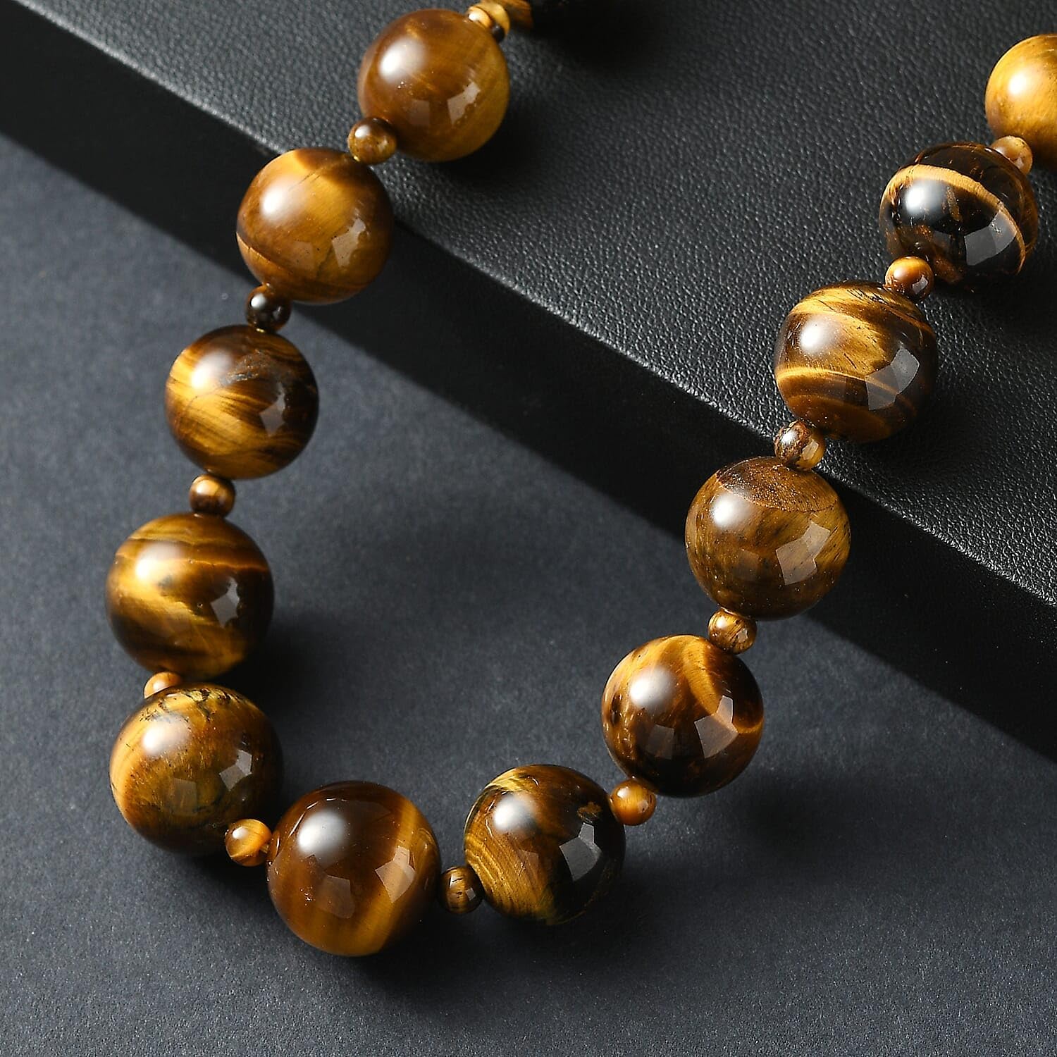 Tigers Eye 470.00 ctw Beaded Necklace in Platinum Plated 20 Inches