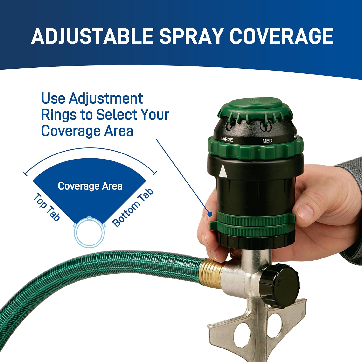 Orbit H2O-Six Gear-Drive Sprinkler on Metal T-Spike - Customizable Lawn Watering Coverage - Multi-Pattern Rotating Head with Adjustable Spray Range - Durable Outdoor Yard Irrigation Sprinkler - 58573