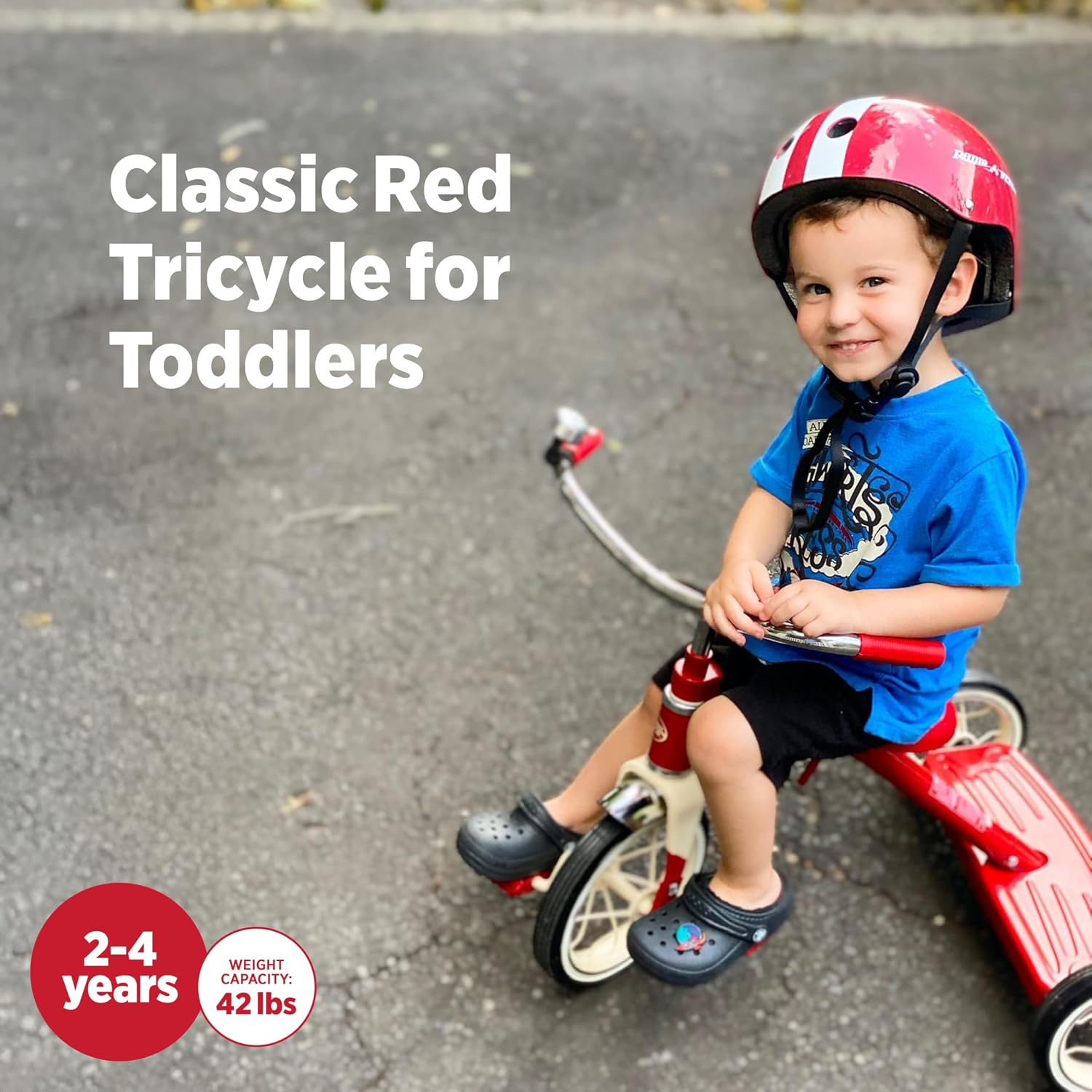 Radio Flyer Classic Pink Tricycle, for Ages 2-4, 10" Front Wheel, Bell | Steel Frame, Adjustable Seat, Rubber Tires, Chrome Details, Rear Step, Controlled Turning Radius, Tricycle for Toddlers