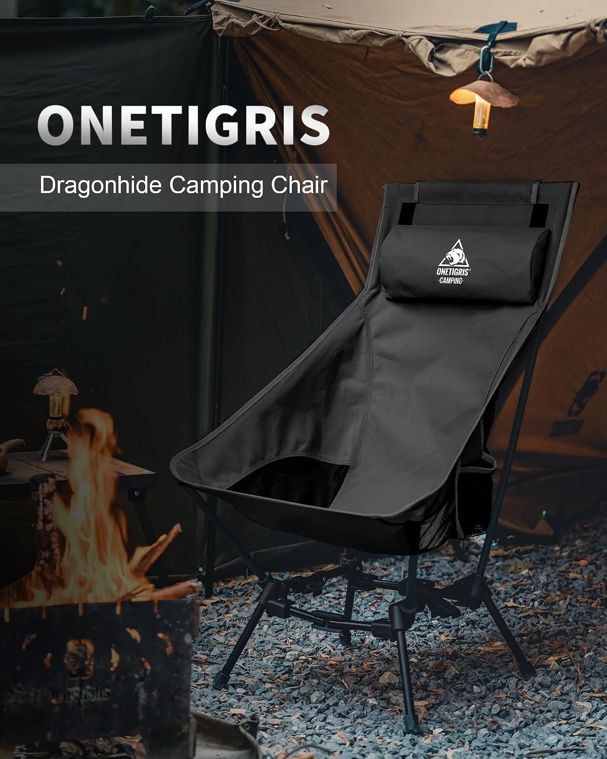 ONETIGRIS Dragonhide Oversized Camping Chair with Pillow Design, Comfortable Widened Seat Folding, 275 lbs Capacity