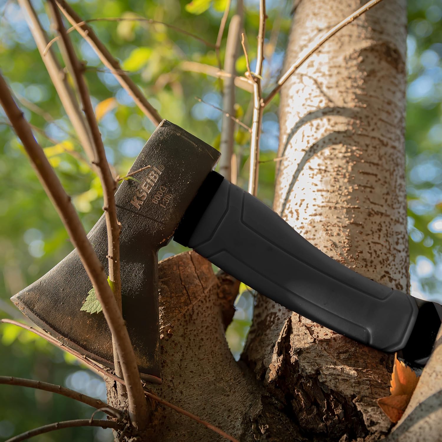 KSEIBI Wood Axe, Small Outdoor Camp Hatchet for Splitting and Kindling Wood