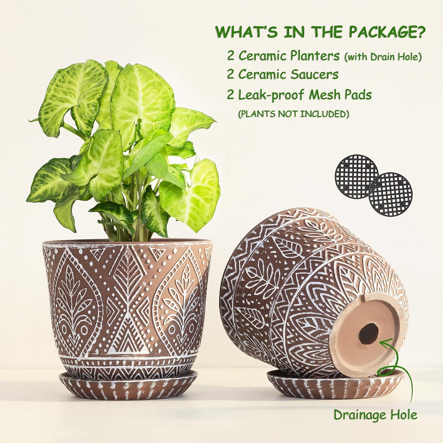 Gepege Ceramic Plant Pots, 6 Inch Indoor Planters with Drainage & Saucers