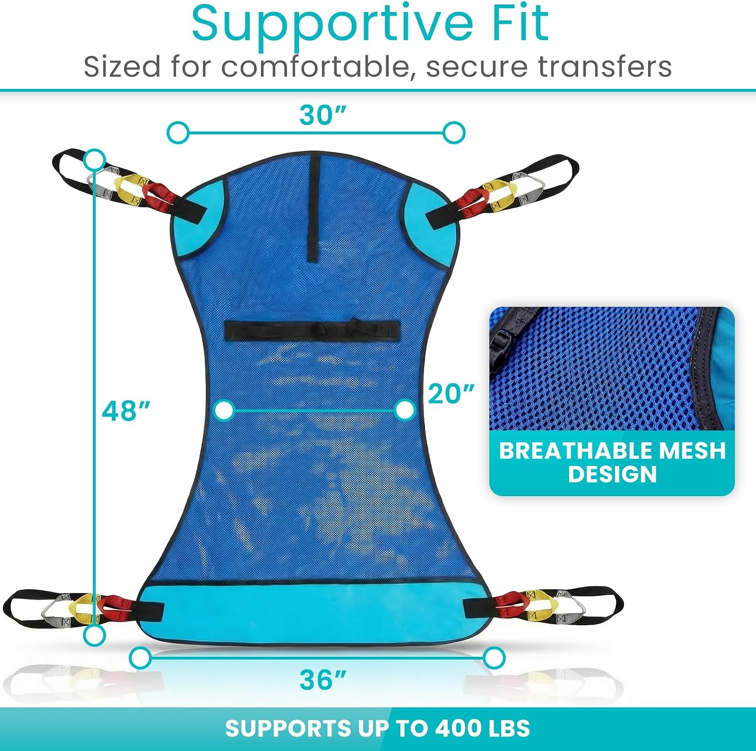 Vive Patient Lift Sling - Mesh Transfer Sling for Showering & Home Use | Full Body Hoyer Lift Pad for Elderly, Disabled