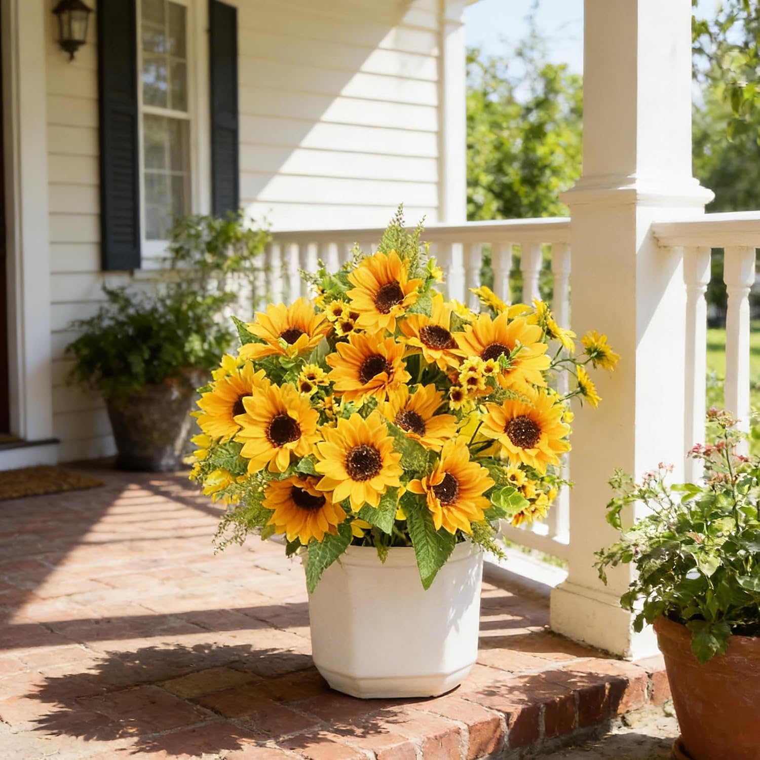 AmyHomie Artificial Sunflowers for Outdoors Fall Decor, 2 Bouquets | Garden, Patio, Wedding, Home, Centerpieces, Vase, UV Resistant, No Water