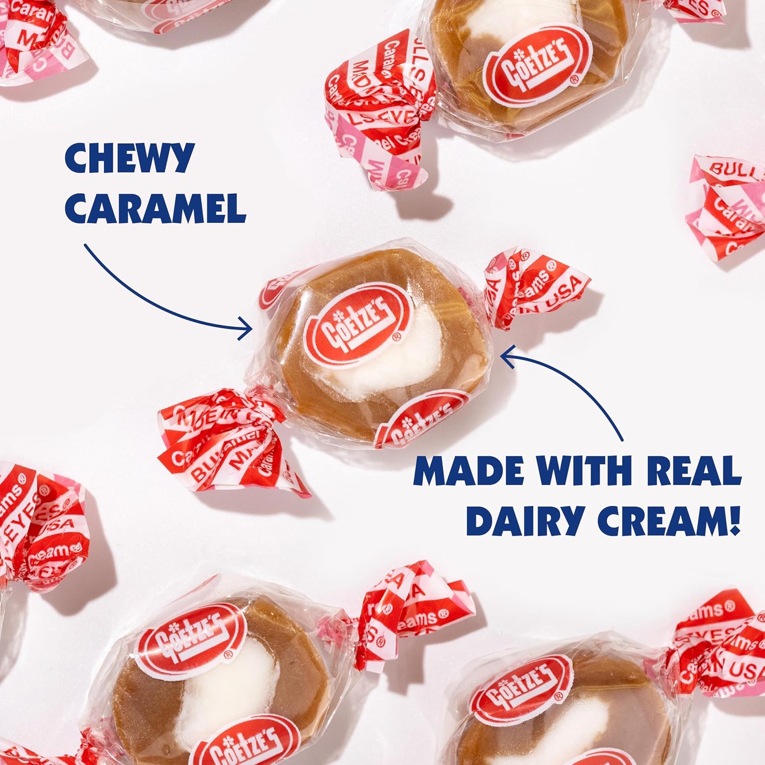 Goetze's Candy Classic Vanilla Caramel Creams, 5 lb Bulk Bag | Individually Wrapped Chewy Caramel & Vanilla Cream Treats, Fresh from the Factory