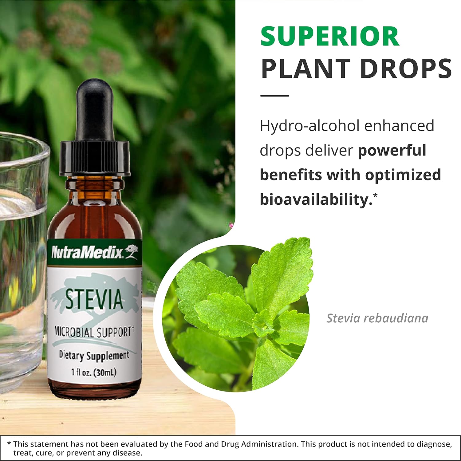 NutraMedix Stevia - Bioavailable Liquid Stevia Leaf Extract Drops for Microbial Support - Sugar Alternative with Microbial Support Properties - Low-Carb, No Added Sugar (1 oz / 30 ml)