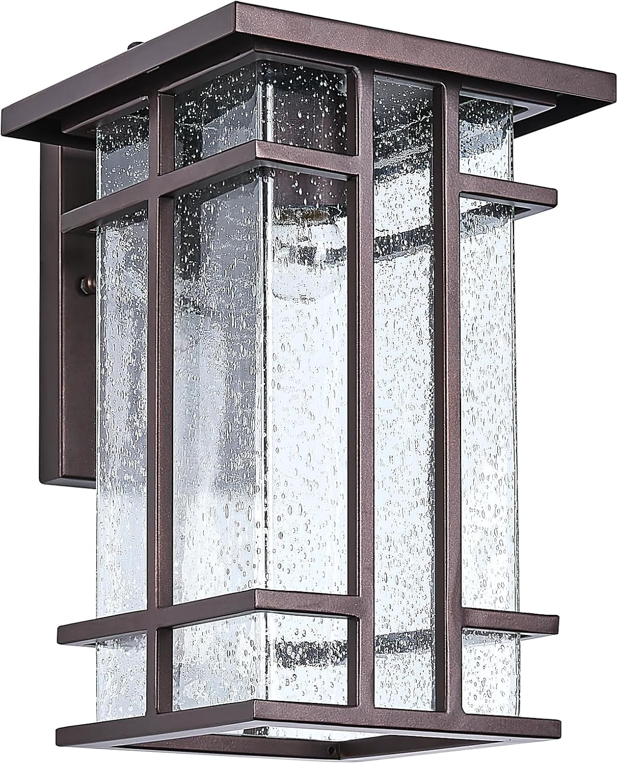 Rustic Dusk to Dawn Outdoor Wall Light Fixture 13.8"H Waterproof Exterior Wall Sconces Black Metal with Seeded Glass Sensor Outdoor Wall Lantern for