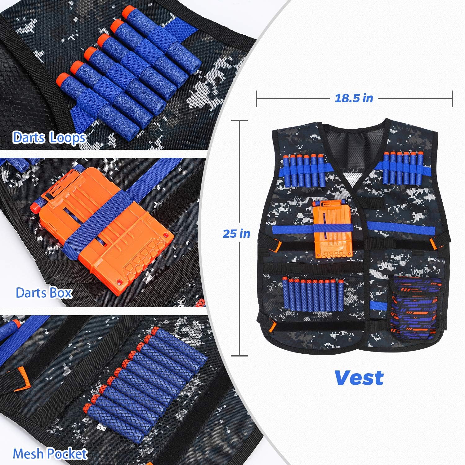 KKONES Kids Nerf Guns Tactical Vest Kit Darts Pouch Clips Mask Glasses