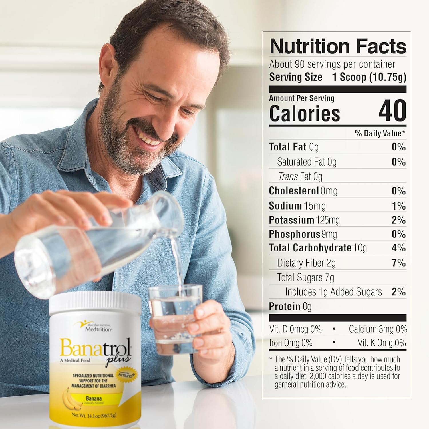 Medtrition Banatrol® Natural Anti-Diarrheal with Prebiotics, Relief from Chronic Diarrhea, IBS, Recurring Diarrhea, Clinically Supported Medical Food, Non-Constipating, 75 Servings (Pineapple)