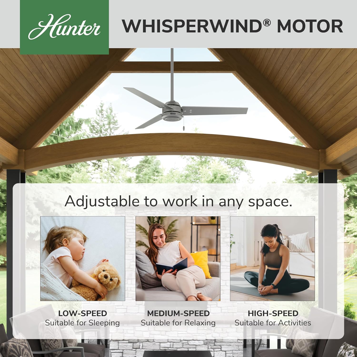 Hunter Cassius, Outdoor or Indoor, Ceiling Fan, 44 inch, Matte Black