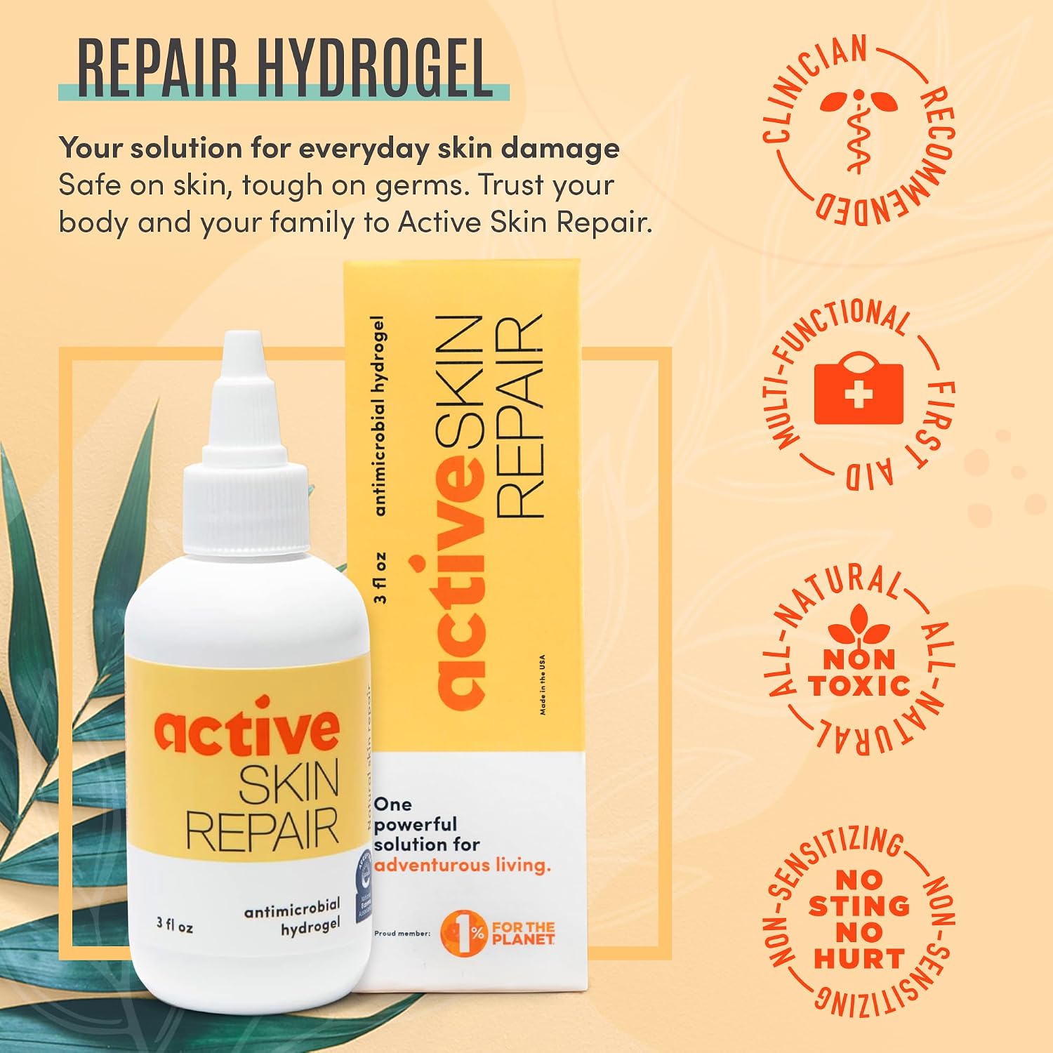 Active Skin Repair First Aid Spray with Medical Grade Hypochlorous, 3 oz | Natural and non-toxic, hypochlorous acid, no-sting formula, minor cuts, wounds, scrapes, rashes, sunburns, travel size