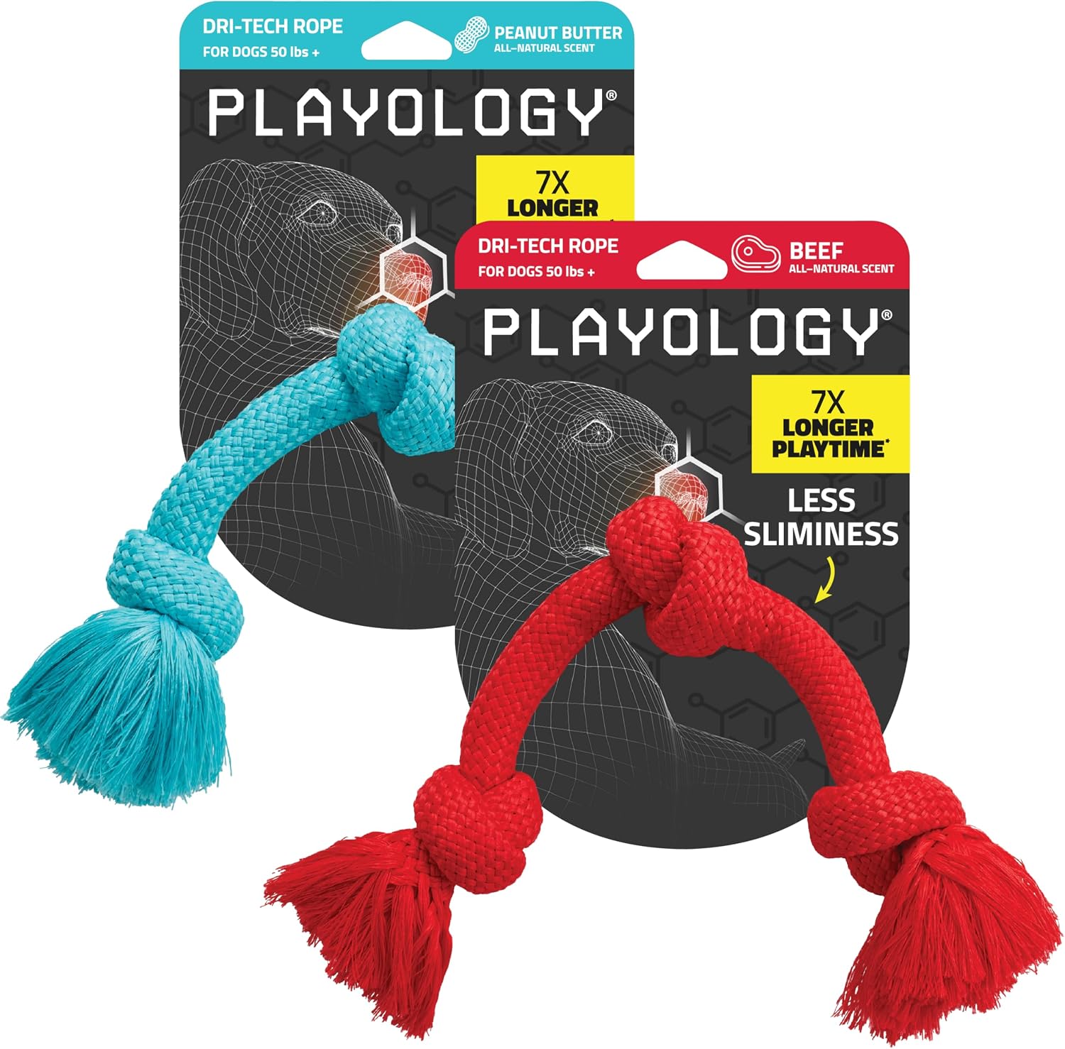 Playology Tug Rope Dog Toys for Large Breed Dogs - Jumbo, Beef Scent