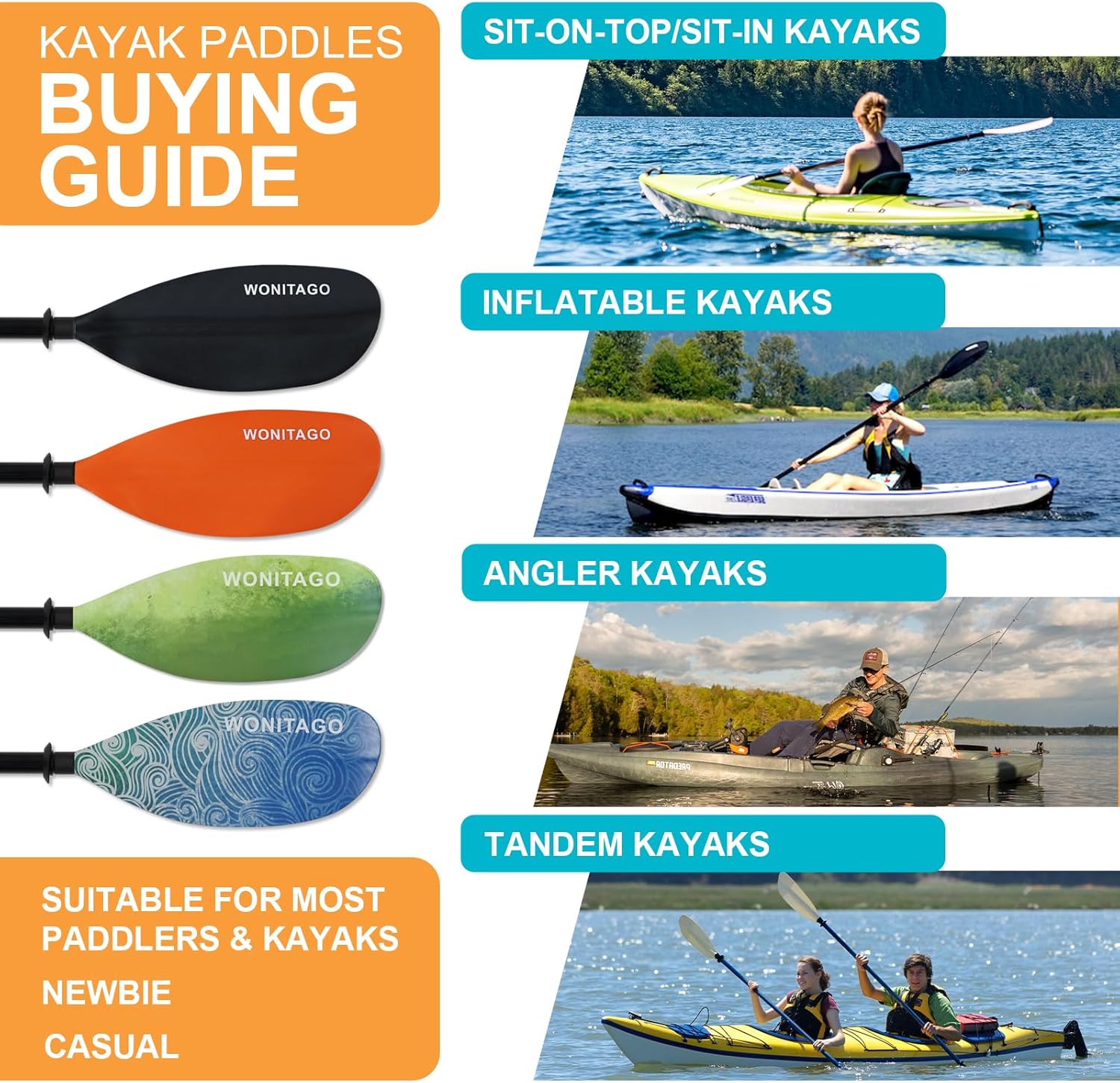 Kayak Paddle, Adjustable and Lightweight Kayaking Oar