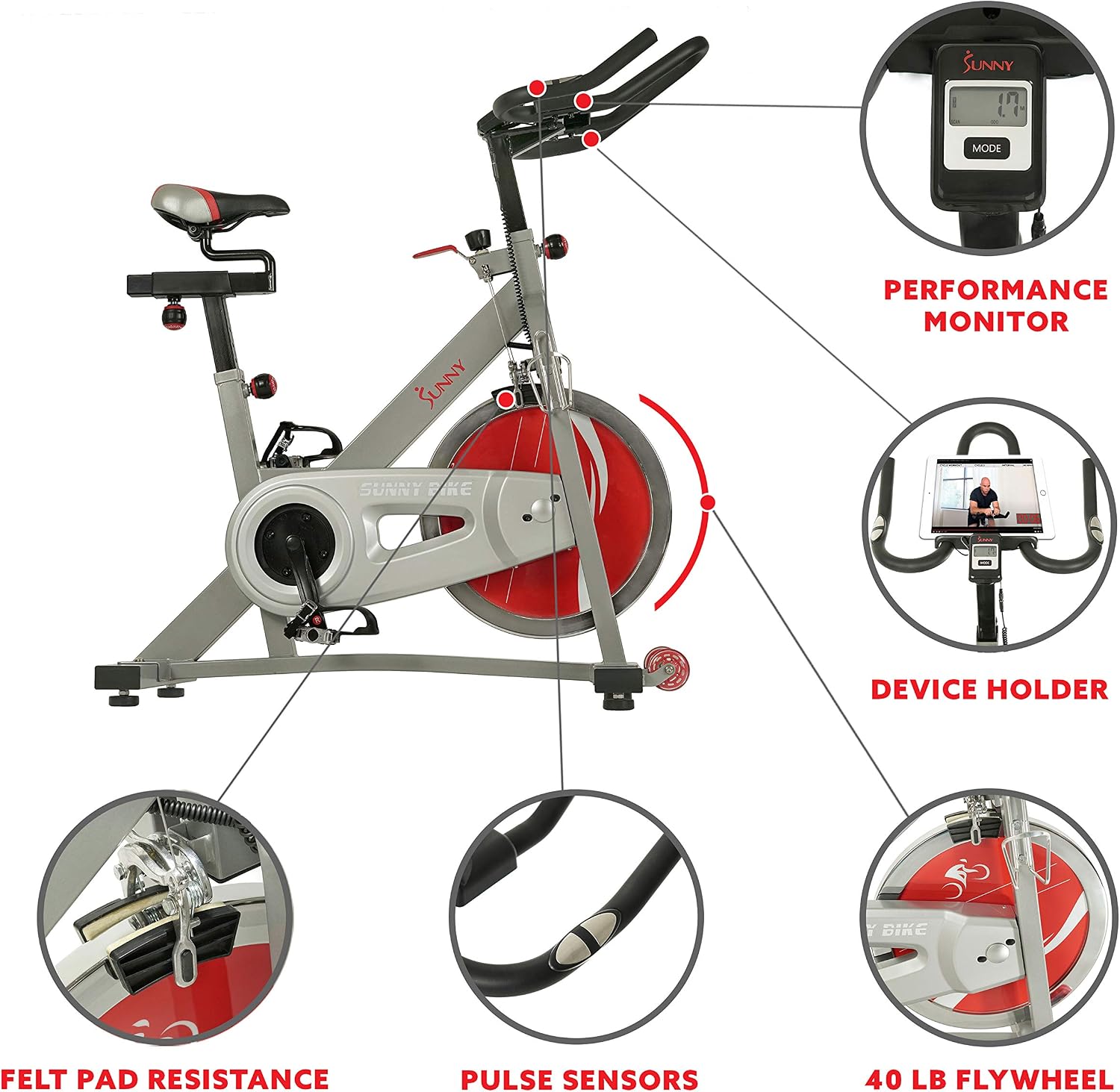 Sunny Health & Fitness Belt Drive Pro Indoor Cycling Bike
