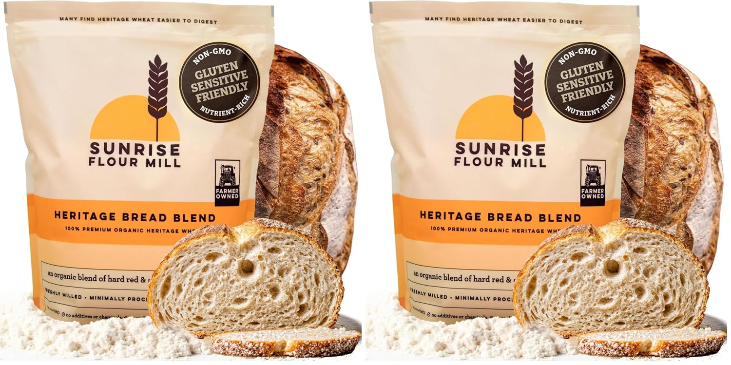 Sunrise Flour Mill Heritage Organic Bread Flour Blend - 5 lbs | Organic Unbleached Bread Flour Easy to Digest with Less Bloating | High Protein