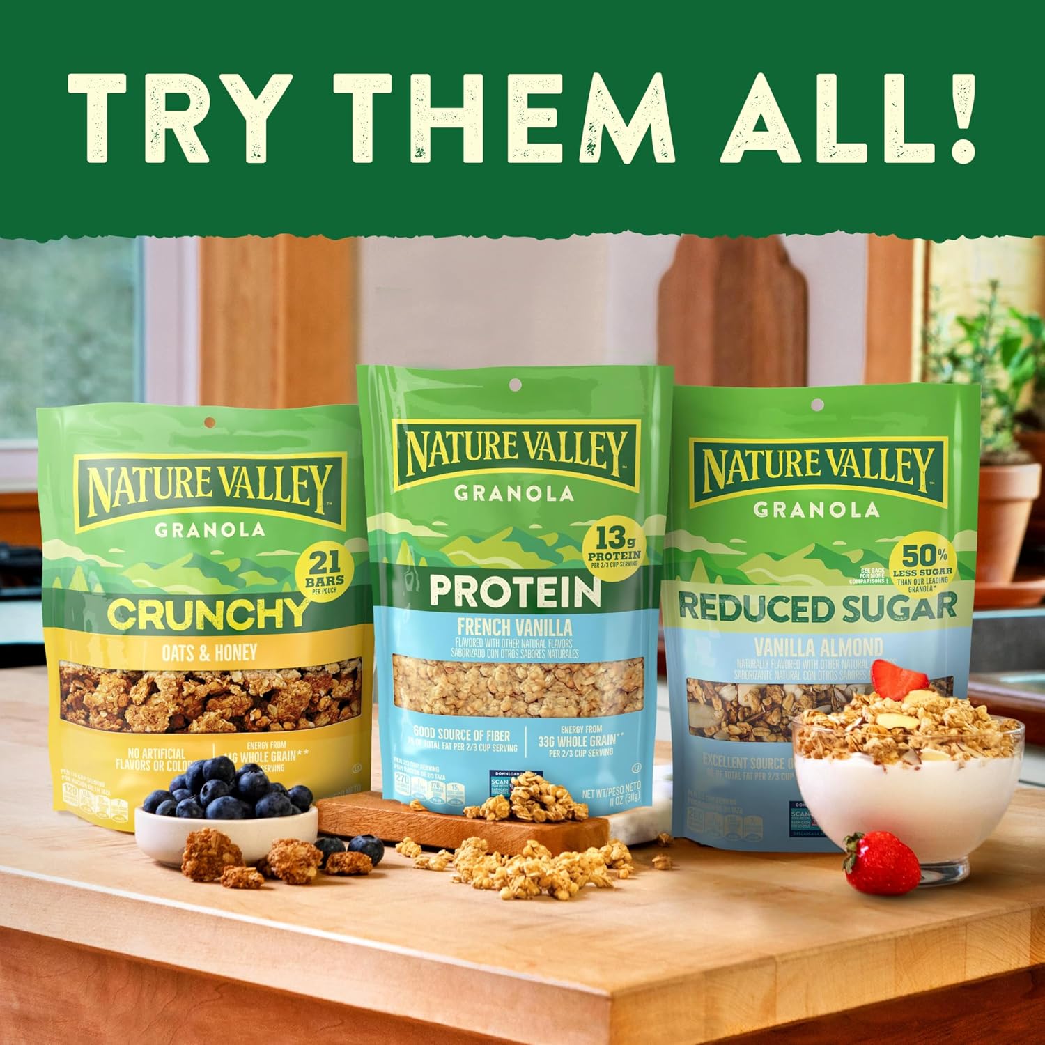 Nature Valley Oats & Honey Protein Granola, Resealable Pouch, 11 oz | 13g Protein & 33g Whole Grain per Serving, Good Source of Fiber, No Artificial Flavors or Colors