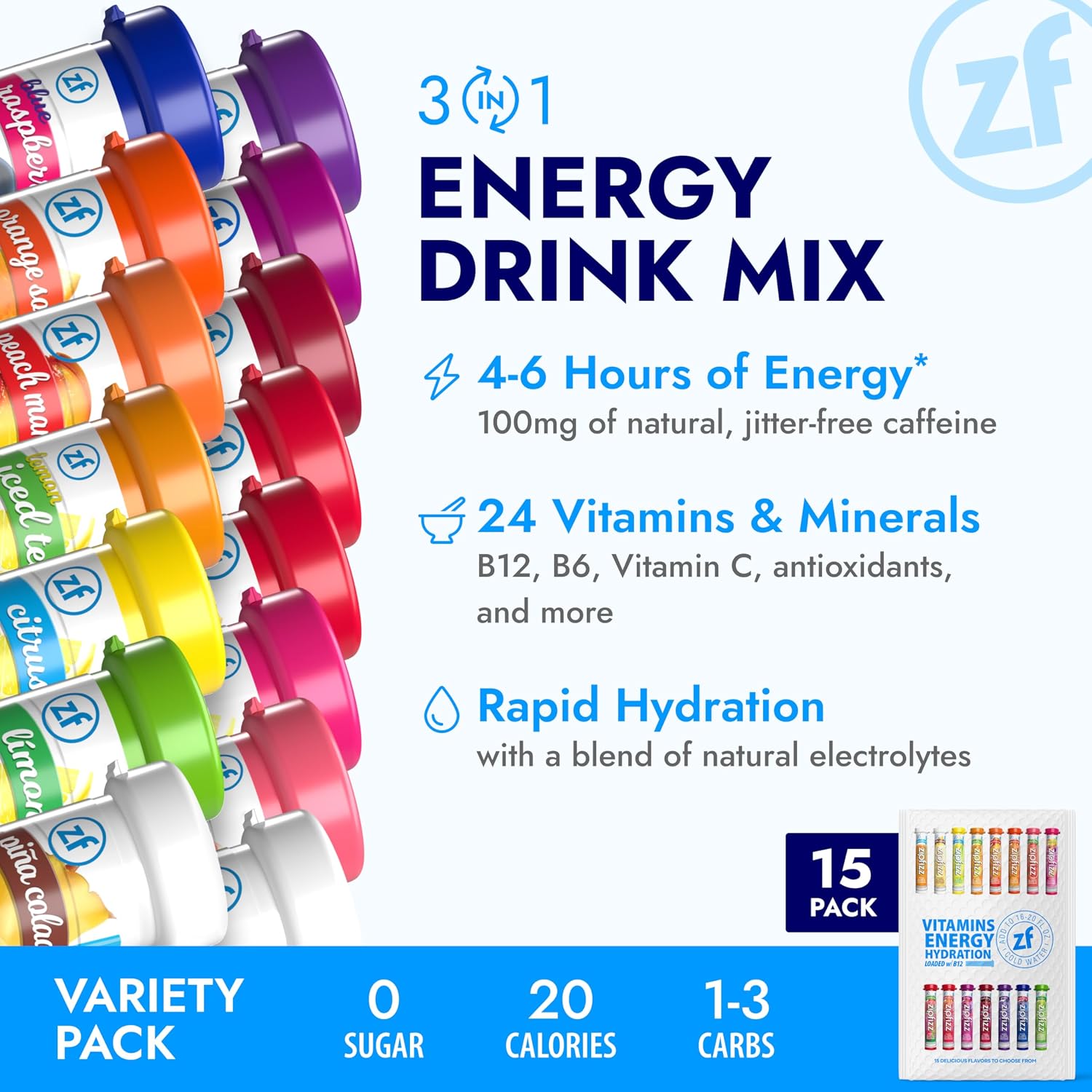 Zipfizz Energy Drink Powder, 20 Pack B12 Electrolyte - Pink Lemonade | Hydration tubes with vitamin drink benefits, 100mg caffeine, B12, electrolytes, & no artificial sugar for active lifestyle