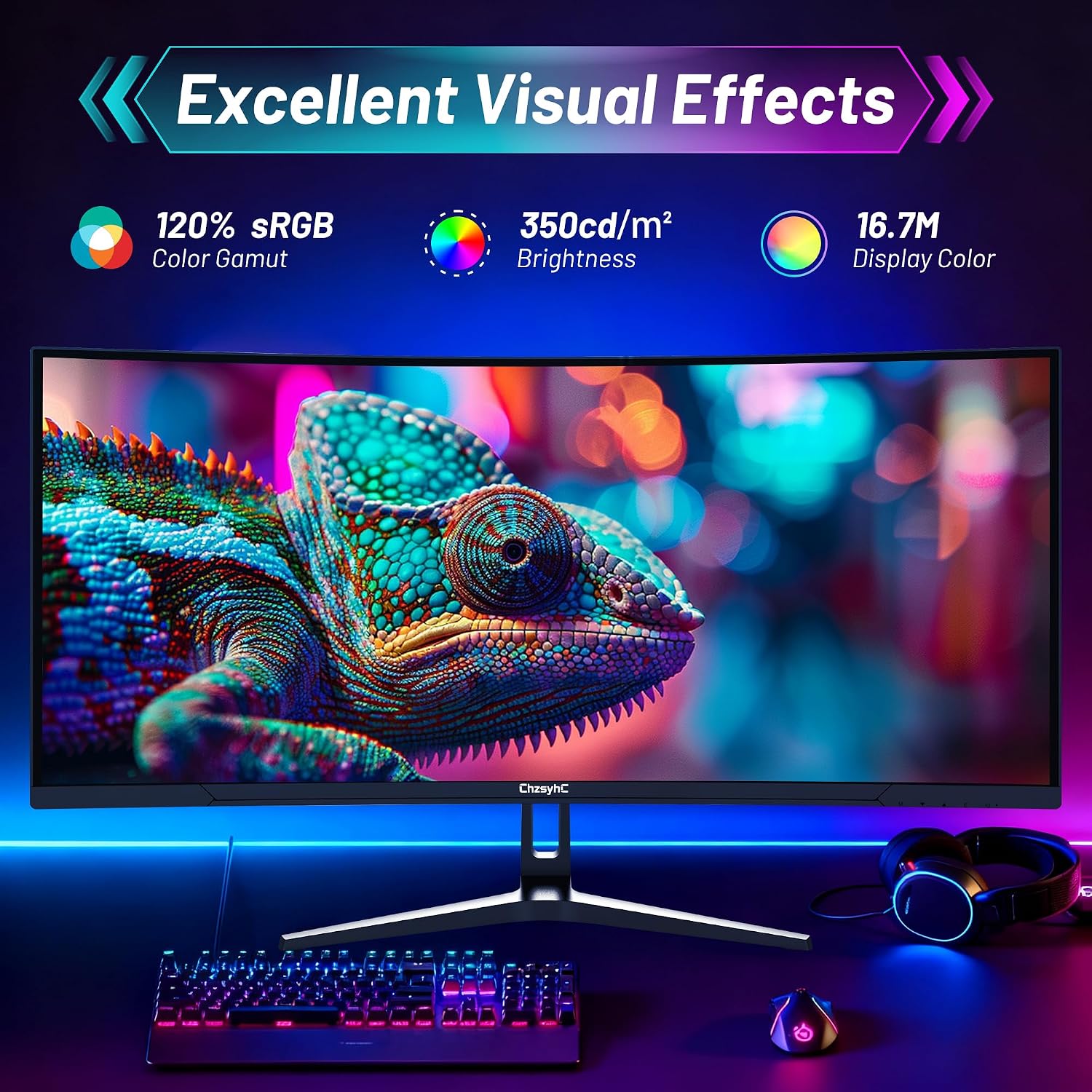 34 Inch Ultrawide Curved Gaming Monitor - WQHD 3440x1440p, 165Hz, 120% sRGB, FreeSync, VESA Mountable (DP&HDMI Cable Incl.) - Immersive PC Monitor for Gamers & Professionals, Black
