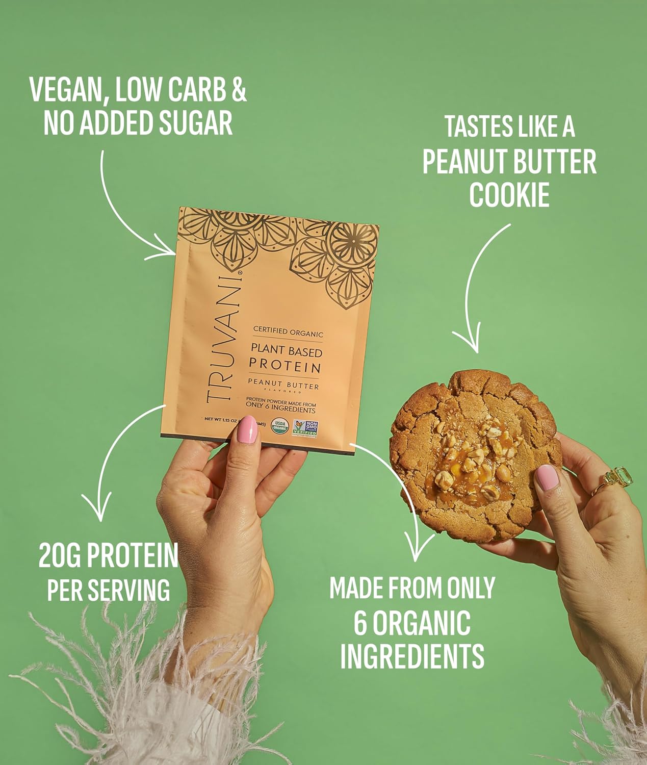 Truvani Organic Plant Based Protein Powder | Chocolate Peanut Butter