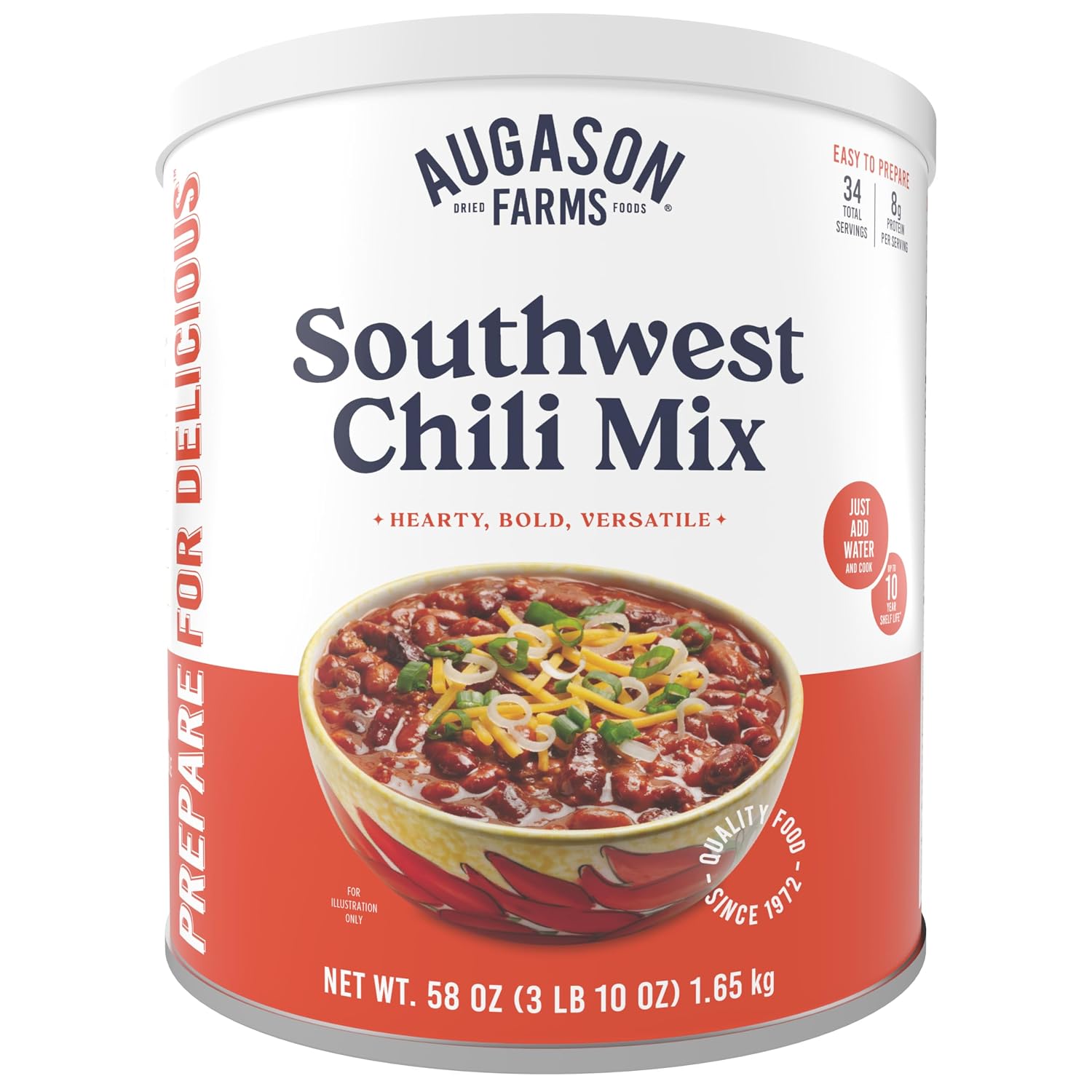 Augason Farms Southwest Chili Mix Can | Emergency Food Supply, 34 Servings, 10 Year Shelf Life, 8 Grams of Protein per Serving, Certified Gluten Free