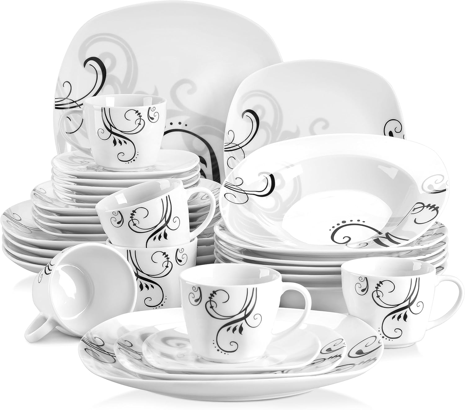 VEWEET 30 PCS Ceramic Dinnerware Sets for 6, Pink Floral Dish Set, ANNIE | Porcelain Dinner Set Including Dessert Plates, Soup Plates, Dinner Plates, Cups & Saucers, Microwave & Dishwasher Safe