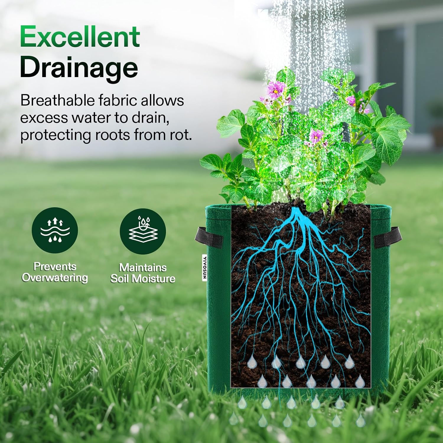 VIVOSUN 5-Pack 7 Gallon Potato Grow Bags, Roll-up Harvest Window