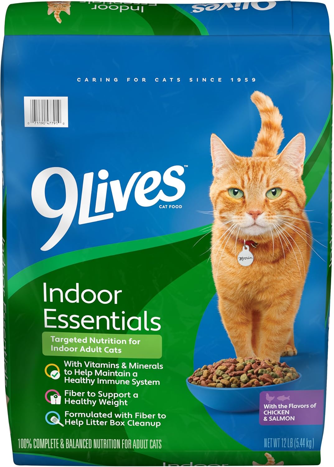 9Lives Indoor Essentials Dry Cat Food with Chicken & Salmon, 12 lb. Bag | 100% Complete & Balanced Nutrition For Indoor Adult Cats With Lean Protein & Fiber To Help Support A Healthy Weight