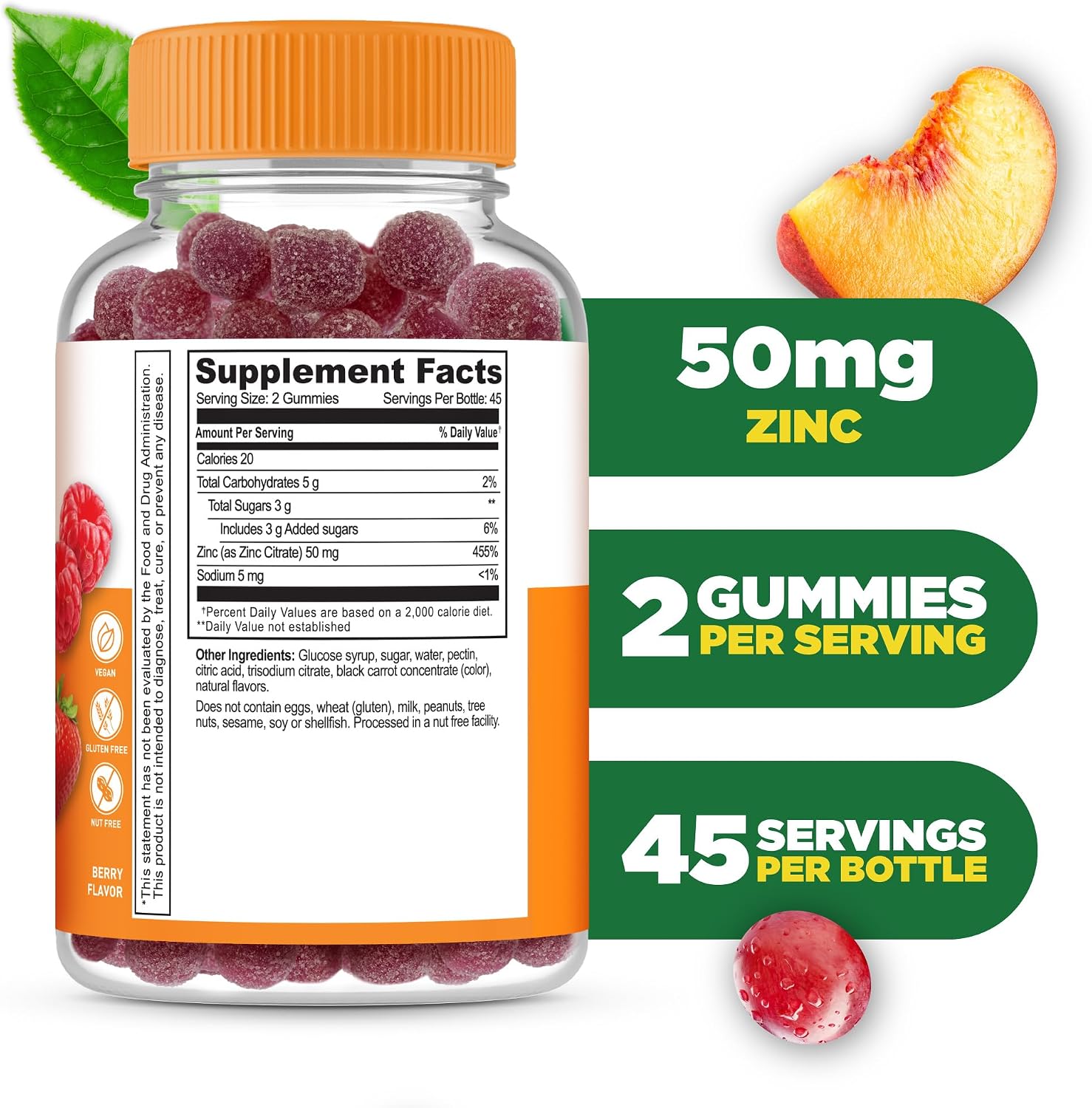 Lifeable Zinc Gummies for Women and Men, Maximum Strength 50 mg, 90 Ct
