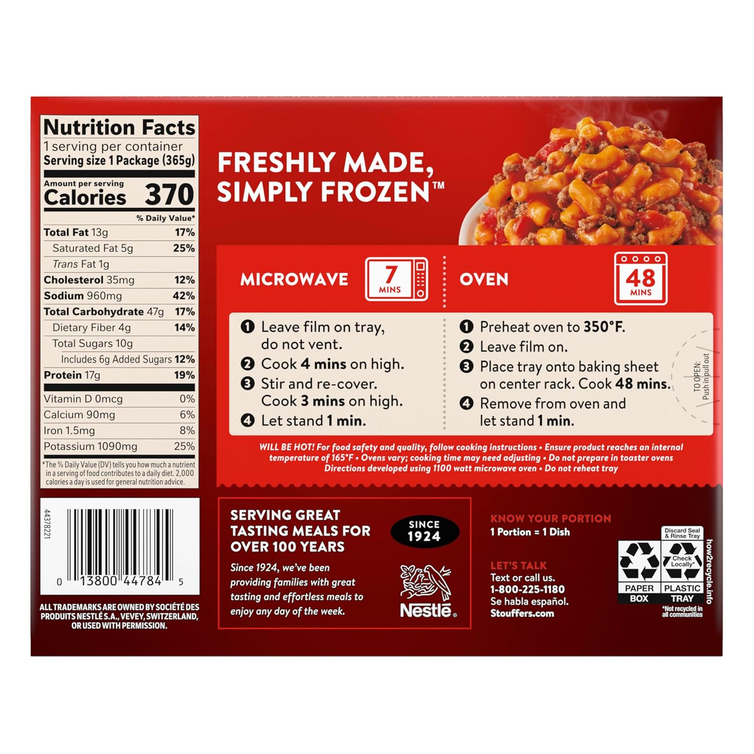 Stouffer's Macaroni & Beef with Tomato, Single Serve Frozen Meal, 12.875 Oz