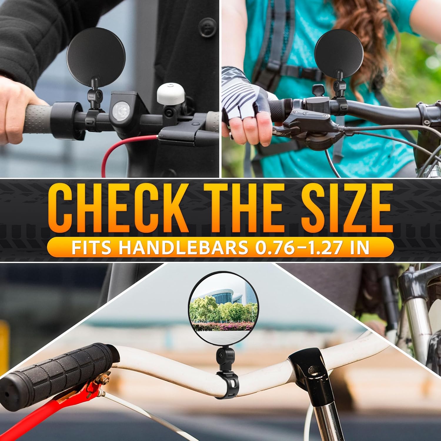 2 Pcs Bike Mirror Handlebar Mount, Convex and 360° Adjustable View