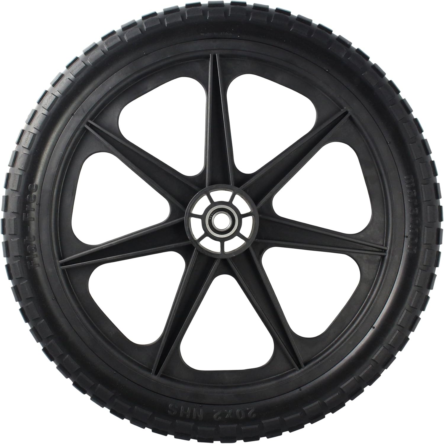 Marathon 92010-2PK Flat-Free 20" Tire and Wheel Assembly, Centered Hub, Ball Bearings, Heavy-Duty Plastic Spoked Wheel, Replacement for Rubbermaid Big Wheel and other Carts, Easy Install, 2 Pack