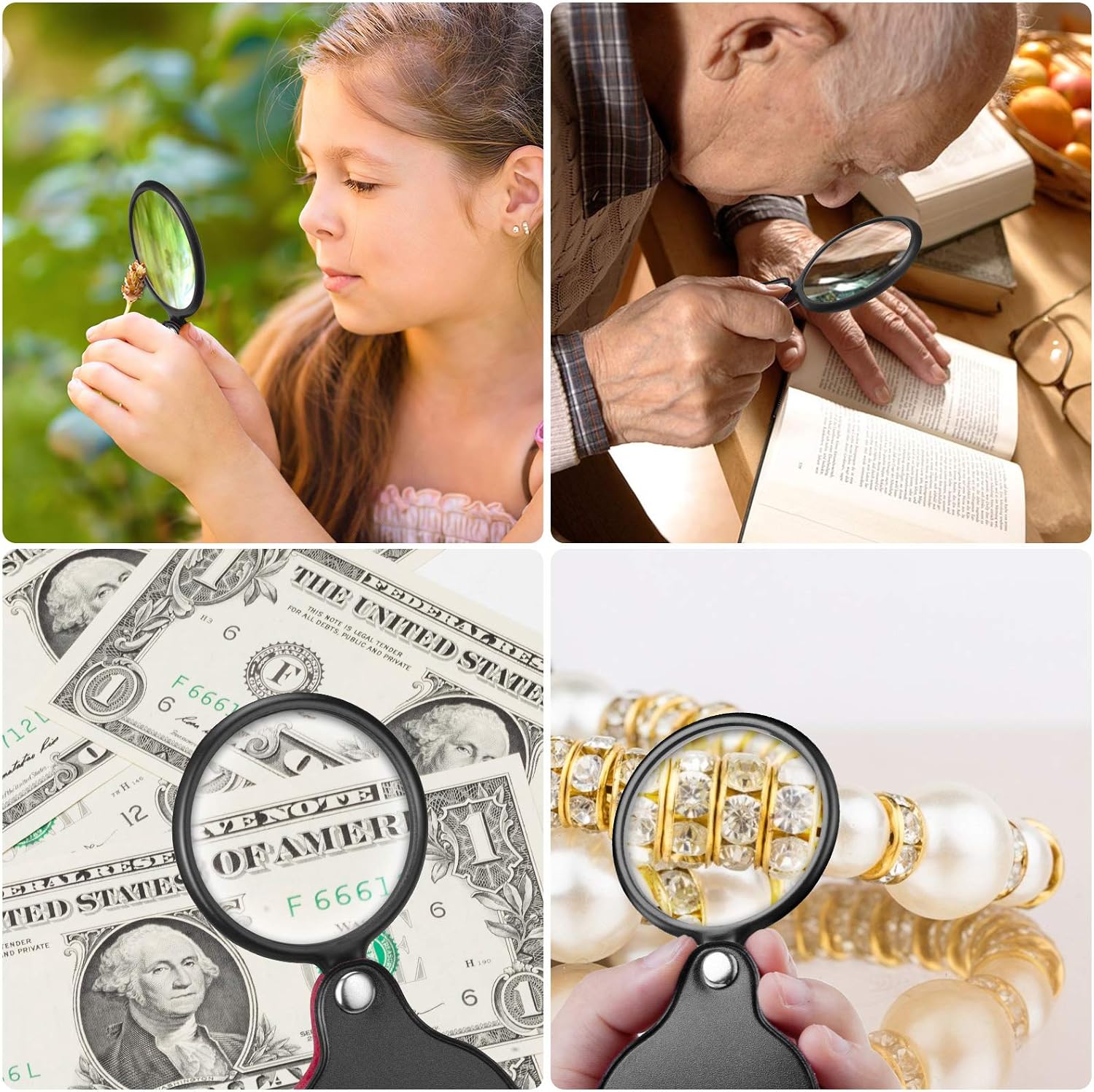 2PCS Small Magnifying Glasses for Kids/Senior, 10X Pocket Magnifier