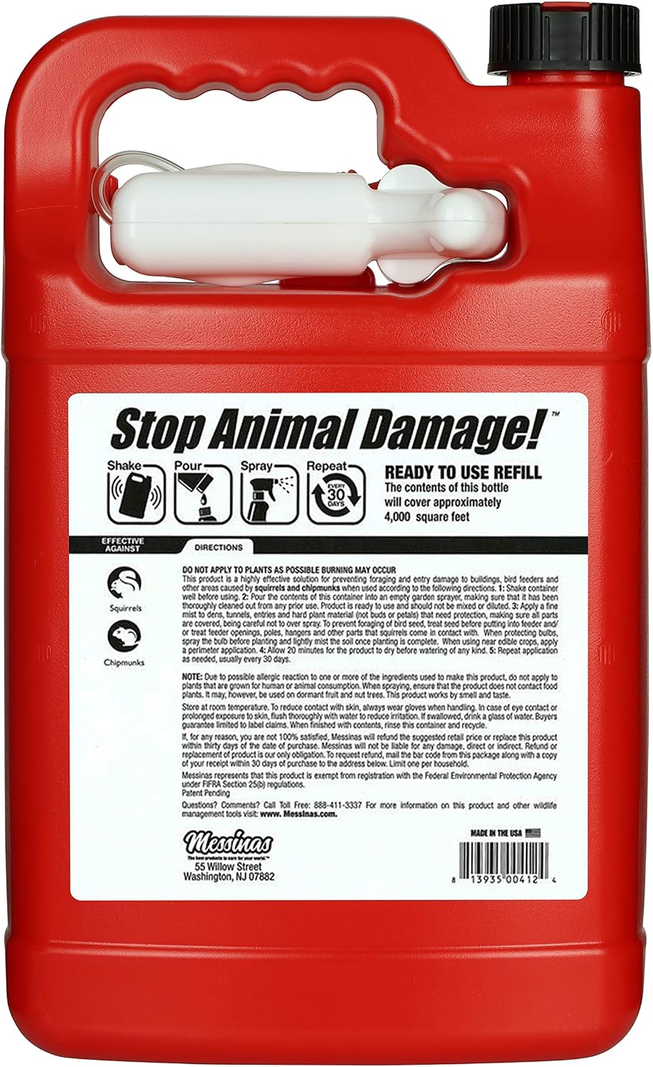 Squirrel Stopper Repellent Spray - Chipmunk & Squirrel Deterrent for Bird Feeders, Garden & Homes - Weather-Resistant Formula - Scent, Taste & Touch Barrier - Safe Around Kids & Pets - 32oz