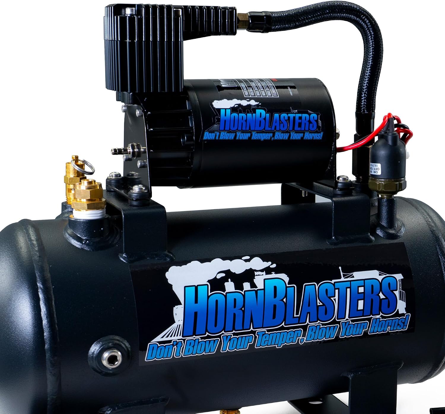 HornBlasters Conductor’s Special 127H Train Horn Kit – Shocker XL Train Horns with Compact 1.5 Gallon Air System – 120 PSI 12V Complete Horn