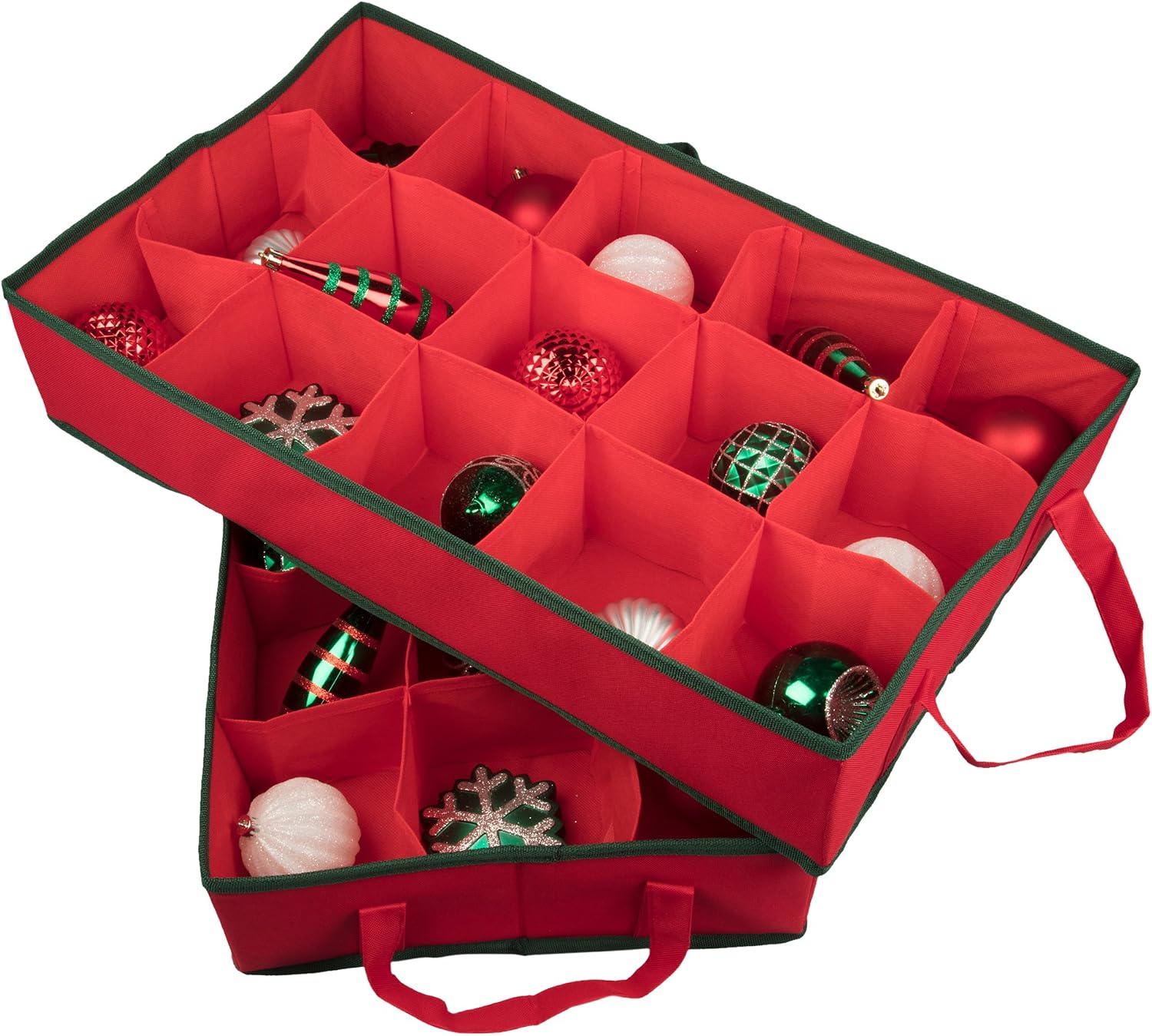 Camerons Christmas Ornament Storage Container Organizer with 2 Removable Trays and 30 XL Decoration Storage Compartments (22.5" x 13.5" x 10")