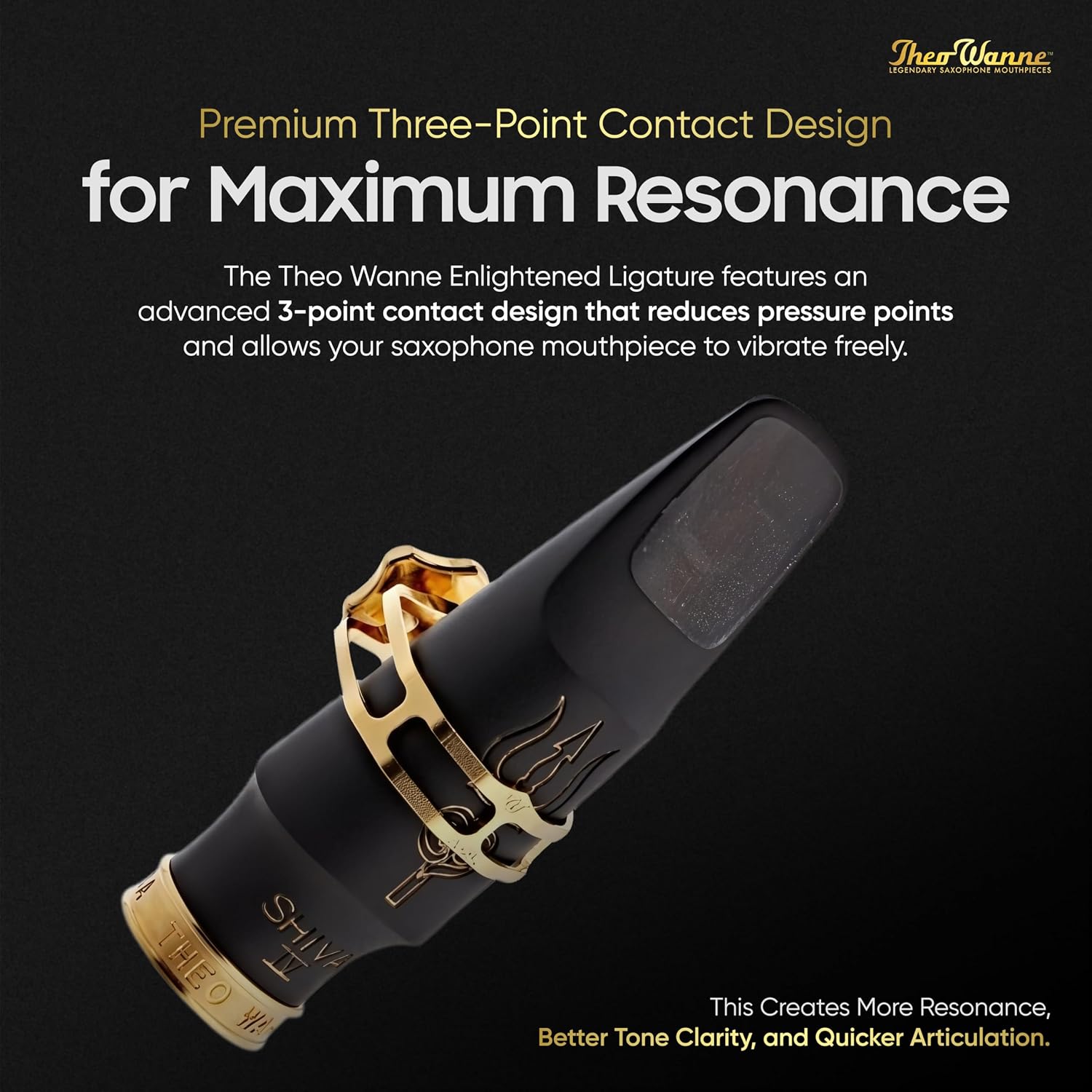 Theo Wanne Enlightened Saxophone Ligature with Premium Gold Finish for Soprano, Alto