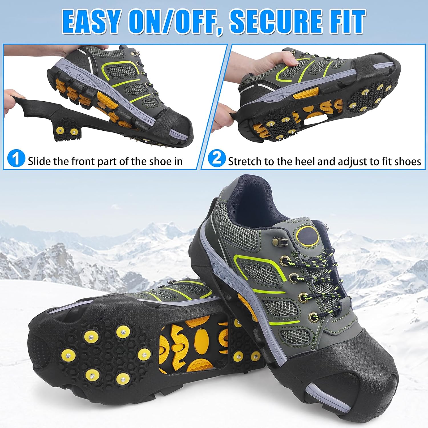 Ice Cleats for Shoes and Boots Men Women Winter Walking Ice Snow Cleats Anti Slip Snow Traction Shoes Crampons 10 Steel Studs Overshoe Slip-on