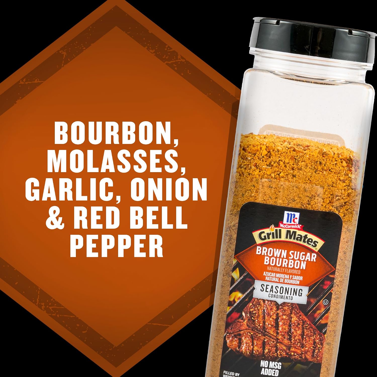 McCormick Grill Mates Brown Sugar Bourbon Seasoning, 27 oz - One 27 Ounce Container of Brown Sugar Bourbon Seasoning Made of Molasses, Red Bell Peppers, and More for Steak, Poultry, and Vegetables