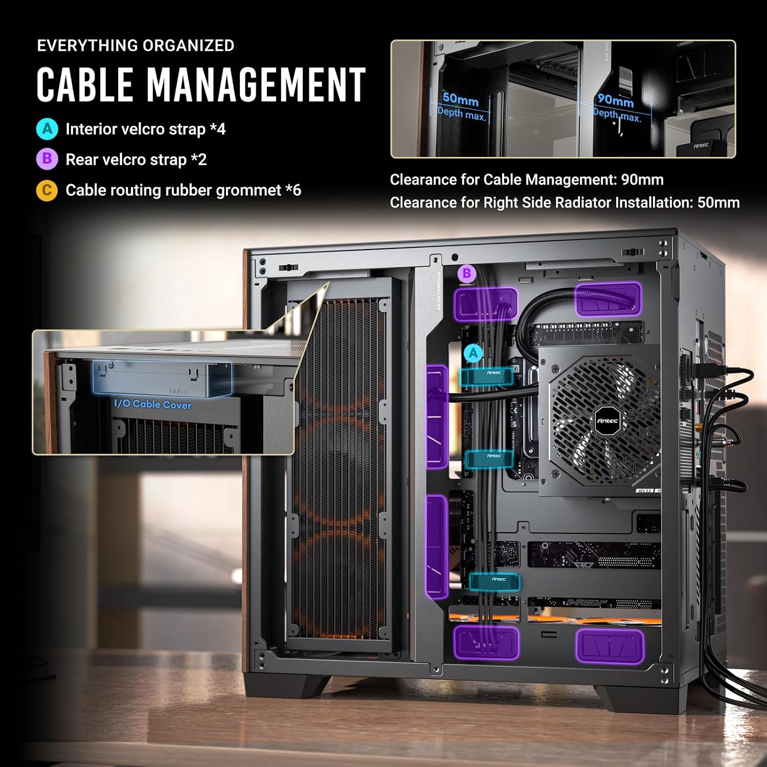 Antec C8 Wood, Fans not Included, Wooden Front Panel, Dual-Chamber Layout, Type-C, 360mm Radiator Support, Seamless TG Front & Side Panels, RTX 40 Compatible, Full-Tower E-ATX PC Case