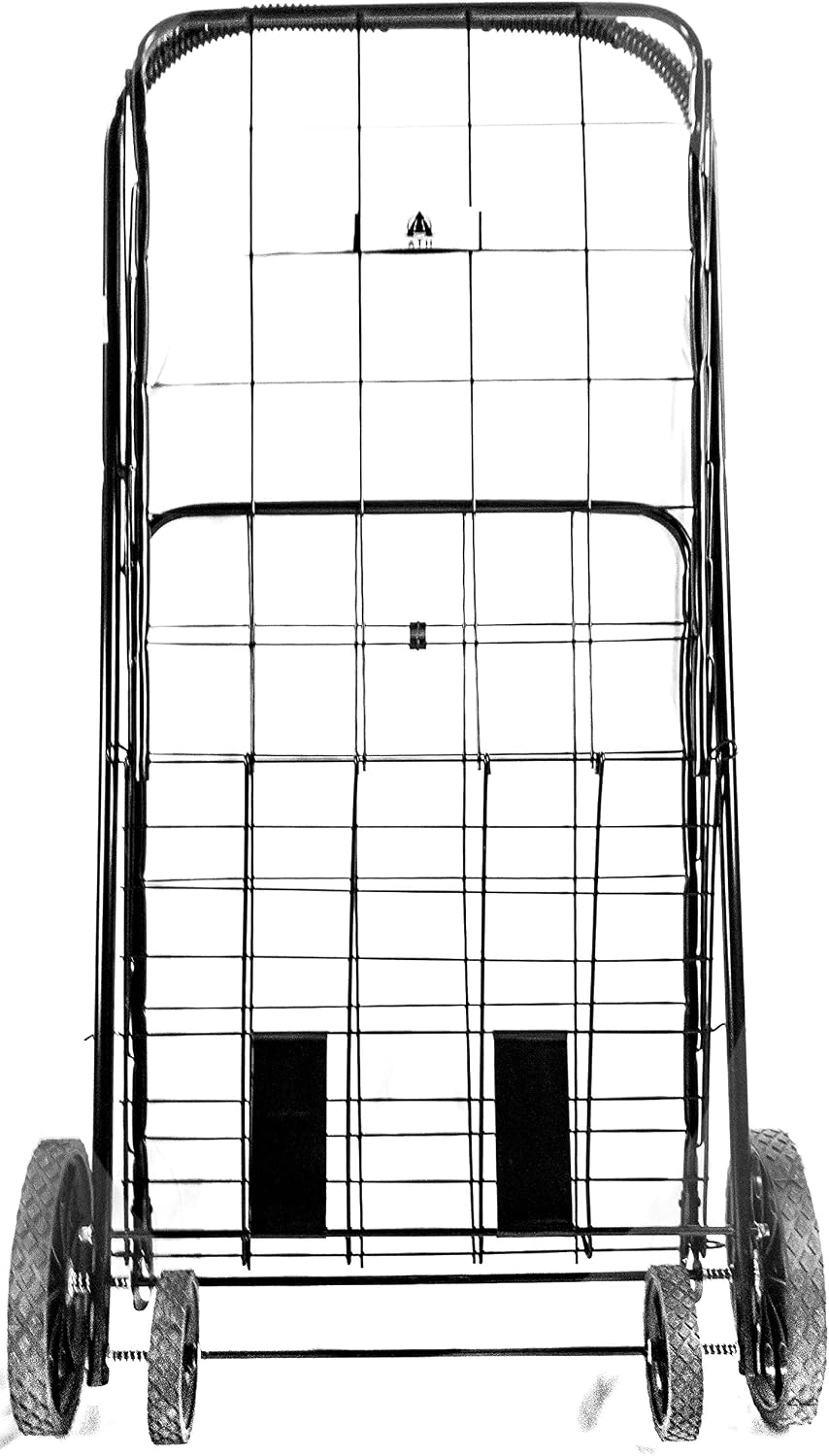 ATH Large Deluxe Rolling Utility / Shopping Cart - Stowable Folding Heavy Duty Cart with Rubber Wheels For Haul Laundry, Groceries, Toys, Sports Equipment, Red