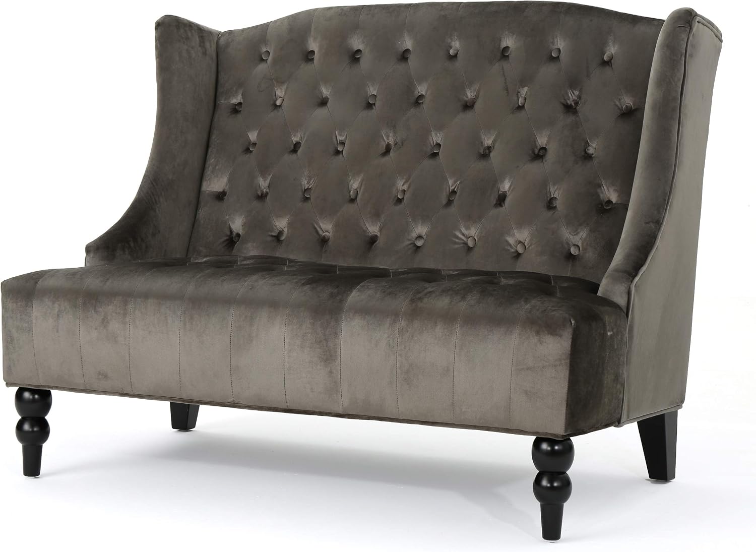 Christopher Knight Home GDFStudio Leona Modern Glam Tufted Velvet Wingback Loveseat, Gray and Dark Brown