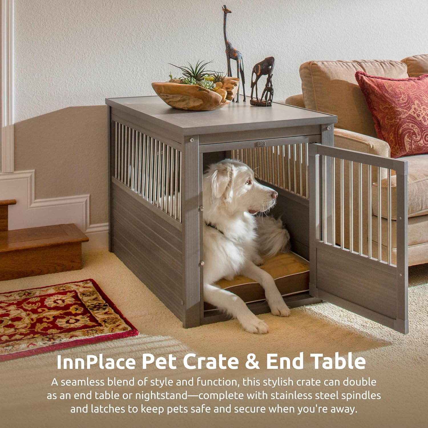 New Age Pet ecoFLEX Pet Crate/End Table, Small, Grey, Model:EHHC405S