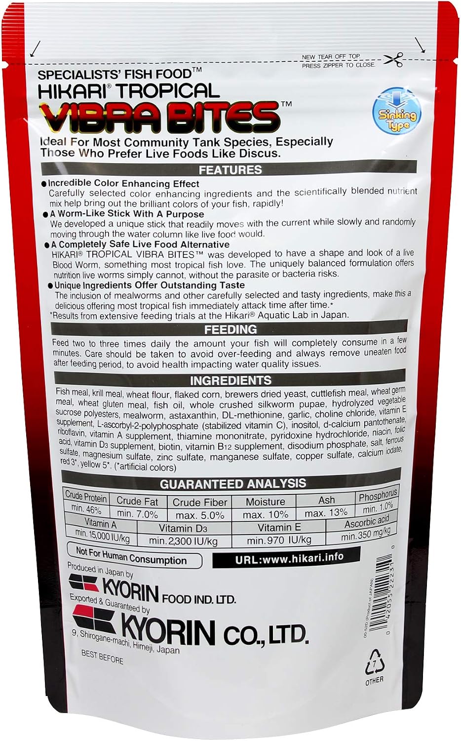 Hikari HK22206 1.23 oz Vibra Bites Tropical Fish Food