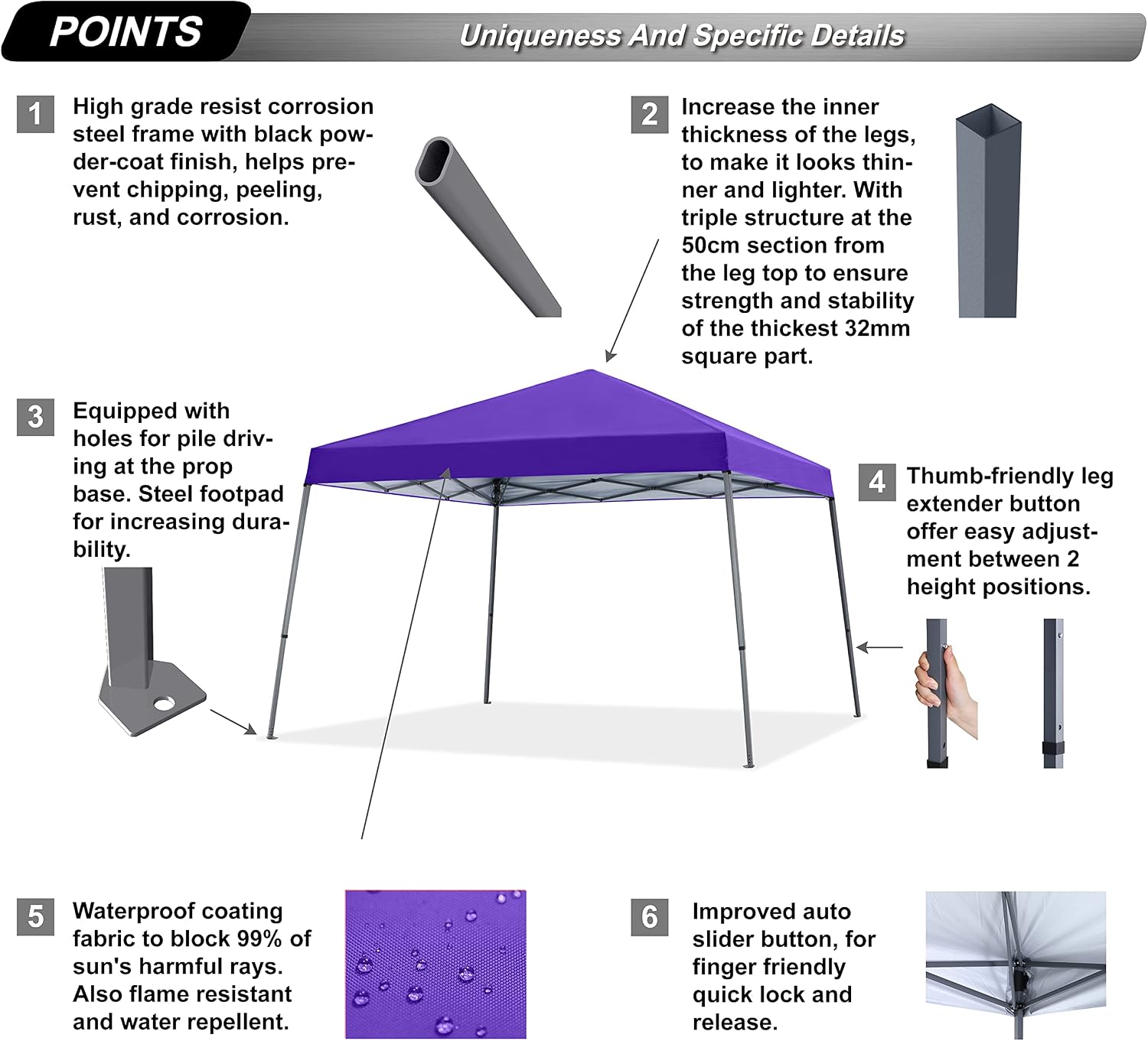 ABCCANOPY 11x11 Pop Up Canopy Tent, Stable Slant Leg Outdoor Shade, Black