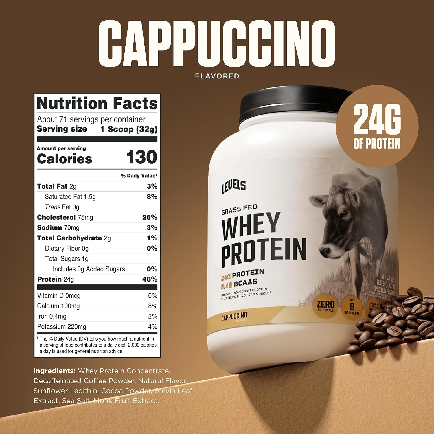 Levels Whey Protein Powder, No Artificial Ingredients, Pure Chocolate, 5LB | 24G of Protein, 5.4G BCAAs, Clean Ingredients, Hormone Free Dairy, No Fillers, No Added Sugar, No Junk