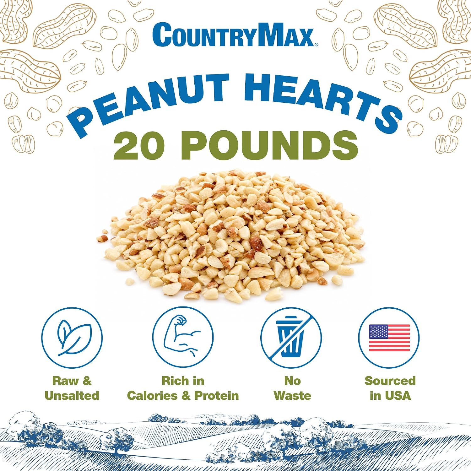 CountryMax Backyard Seeds Shelled Whole Peanuts for Woodpeckers, Birds, Squirrels & Wildlife – Premium Wild Animal Food, 10 lbs Bag