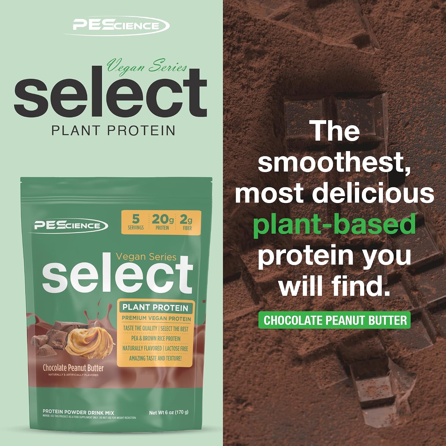 PEScience Select Vegan Protein Powder, Peanut Butter Delight, 27 Servings | Plant Based Protein Powder, Pea and Brown Rice Blend, Dairy Free, Lactose Free, Gluten Free