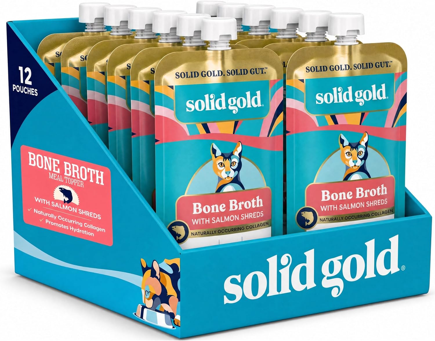 Solid Gold Bone Broth Cat Food Topper, Tuna, Lickable Pouches, 12ct